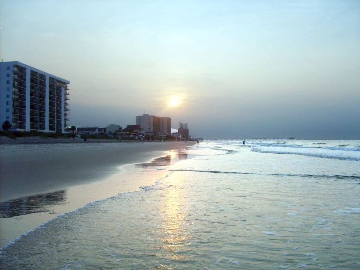 a beach with a large el in the distance