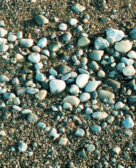 closeup image of a rock beach with tiny white rocks
