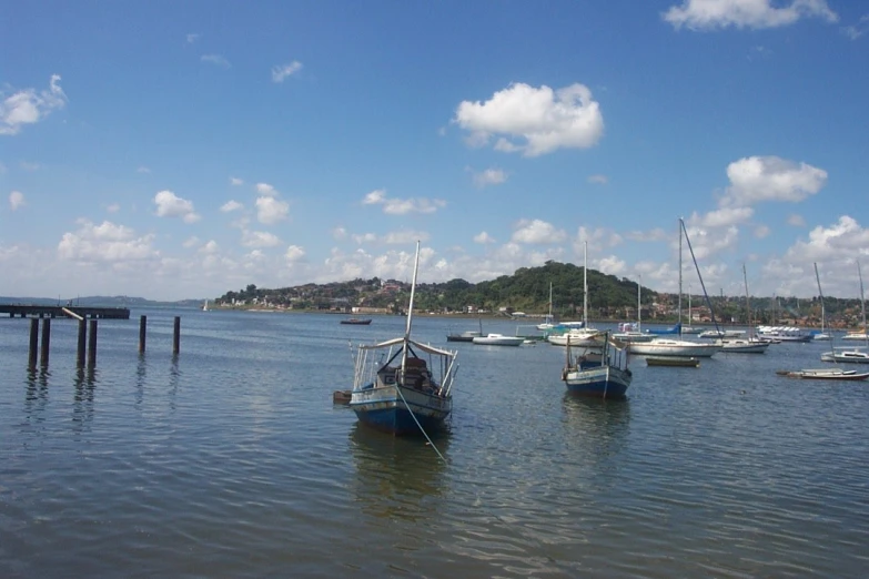 several boats are sitting in the water