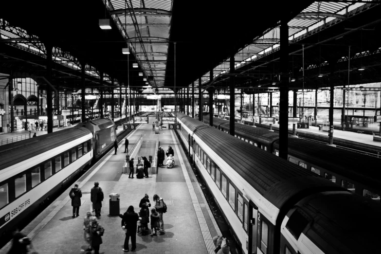 an inside view of a train station