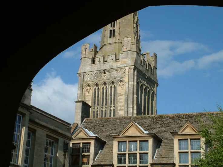 a view through a gap into a building