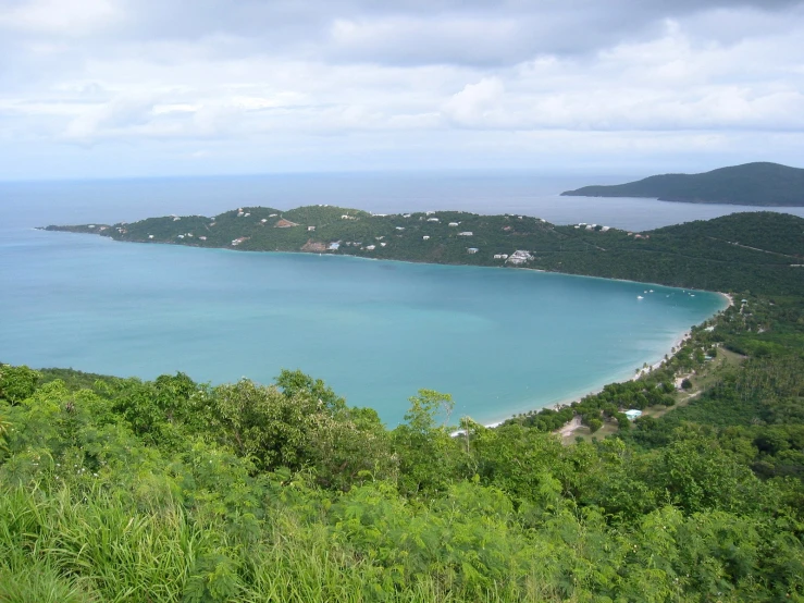 a view of some water with land around it