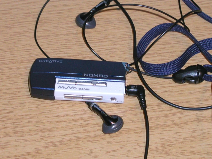 there is some mp3 player with a headphone attached to it