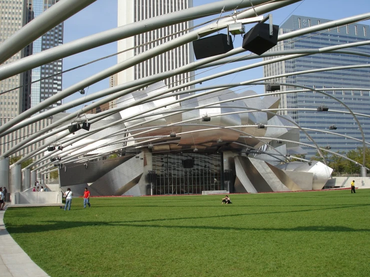 people playing on grass in a city park