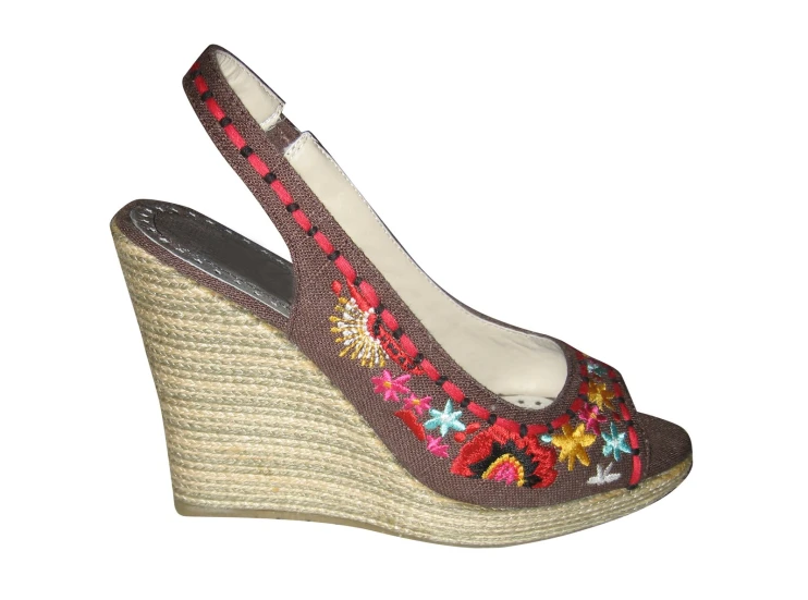 womens shoe, a high wedged platform with floral designs