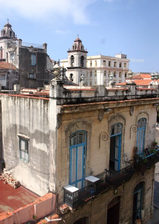 this is the view of a city from an upper floor window