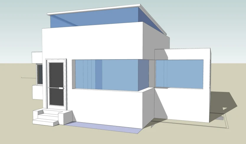 an image of a 3d house, which looks like it has a blue wall and door