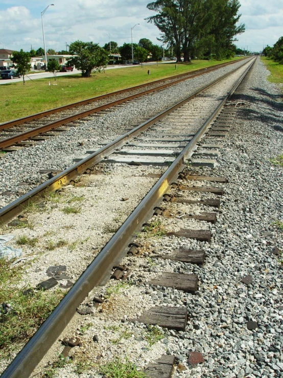 the railroad track runs parallel to two adjacent tracks