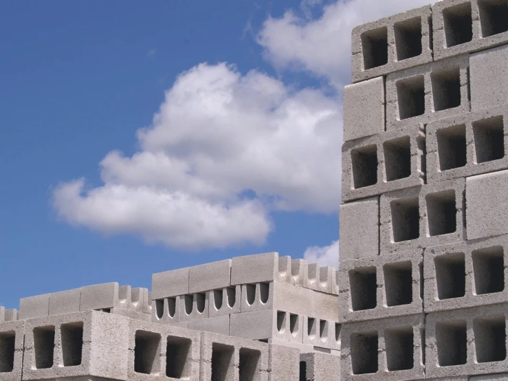 several cement blocks stacked on top of each other