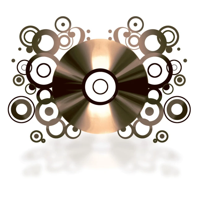 a very big shiny metallic disk with swirl designs