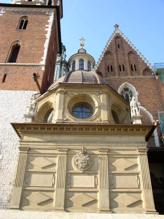 a church is shown near a steeple of a building