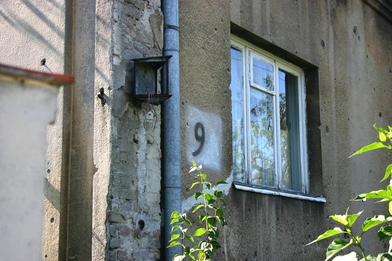 a corner of a house that has two windows on each one side