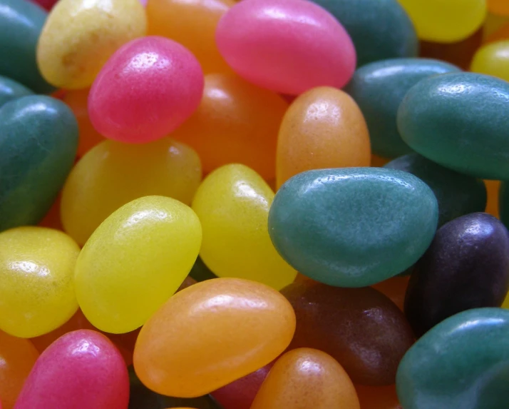 closeup image of various colored candy eggs