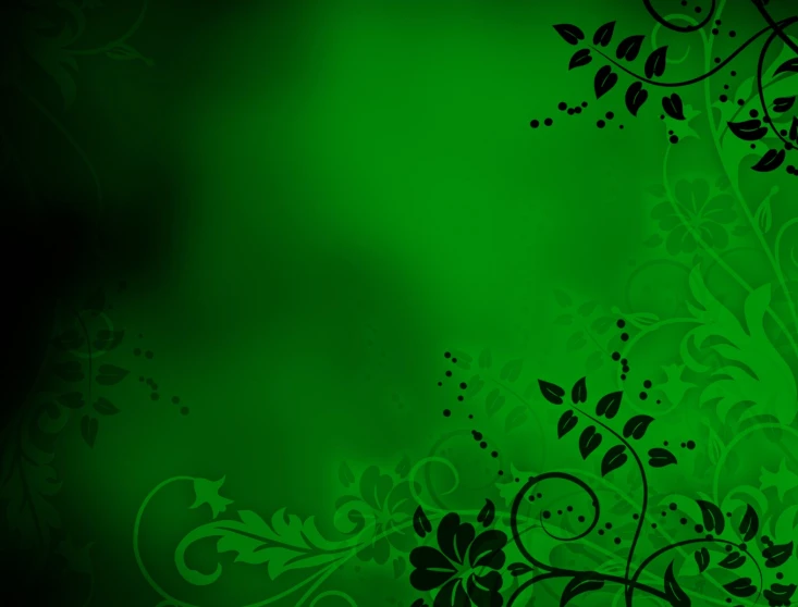 a green background with black flowers and leaves