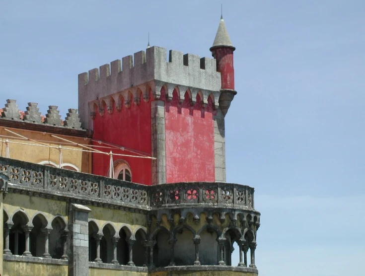 the tower on this building is pink