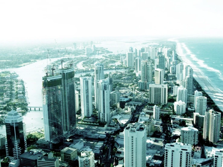 the city has high rise skyscrs on the beach