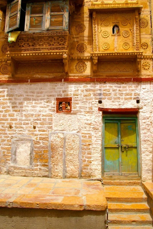 colorfully decorated doorway and window at old building