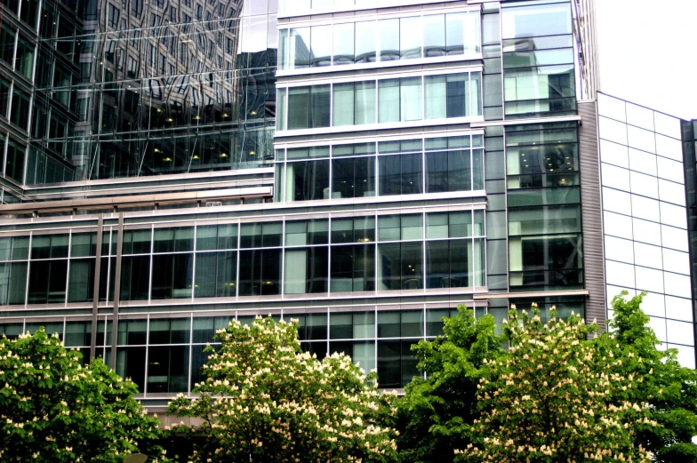 a group of buildings are seen in a city