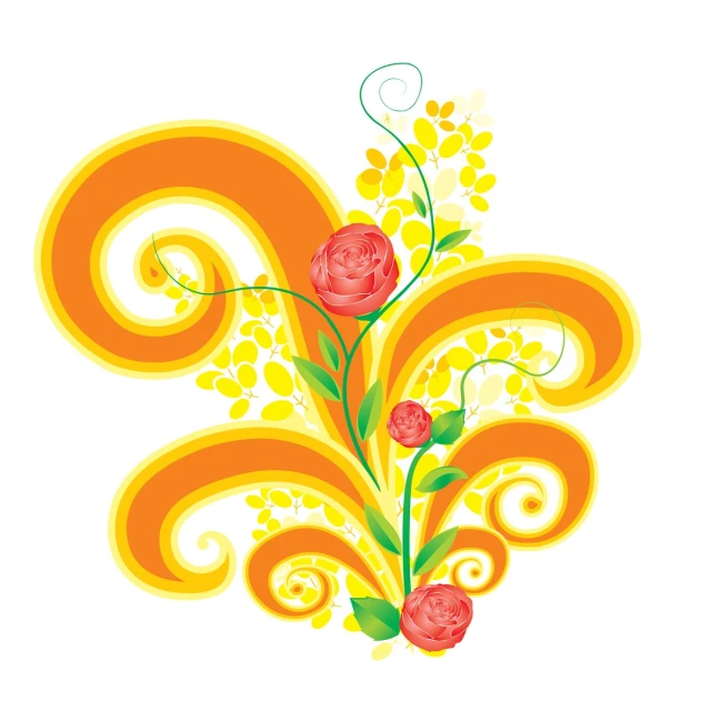 flowers with orange spiral background on a white background