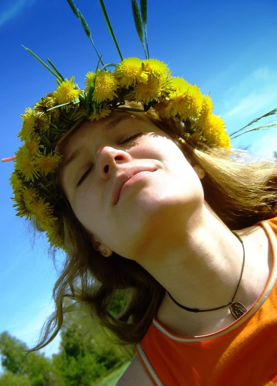 a  with flower crown on head