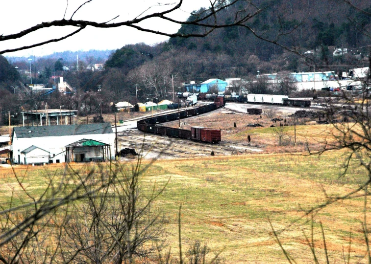 an outdoor view of a city area and railroad