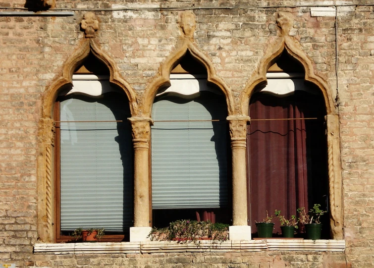 two different window frames in an old building