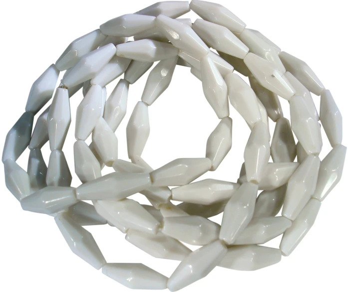 a bead of white ceramic beads on a white background