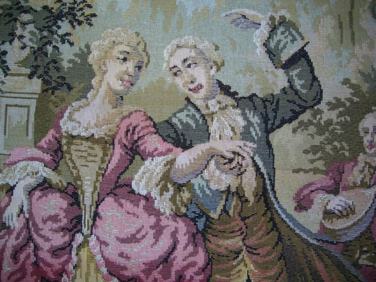a tapestry with people in renaissance dress on it