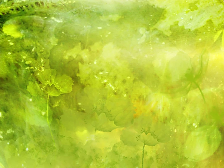 a painting with many green leaves on it