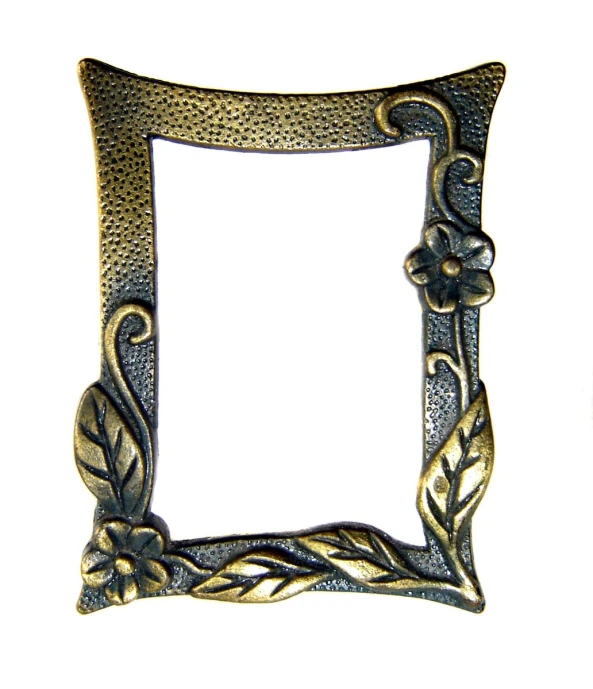 a metal framed po frame on a white surface