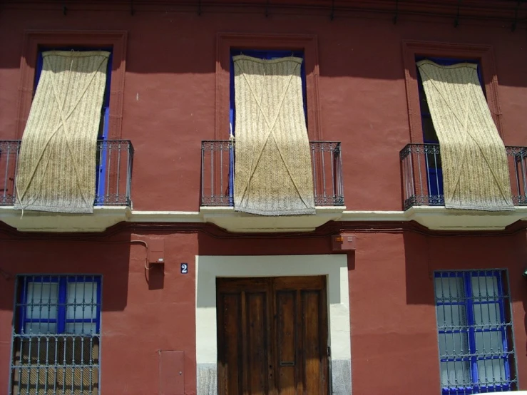 a building that has blue and brown windows