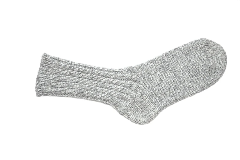 a grey sock with black and white lines