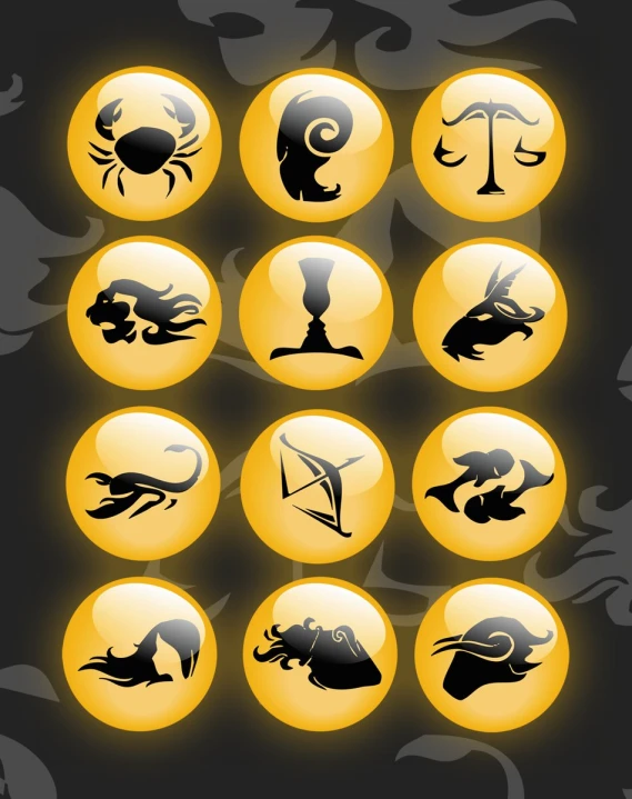 yellow circle icon set with a black background