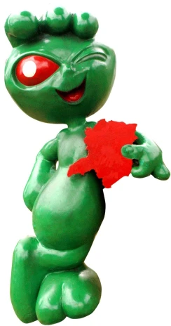 a toy figure is shown with red eyes and an arm