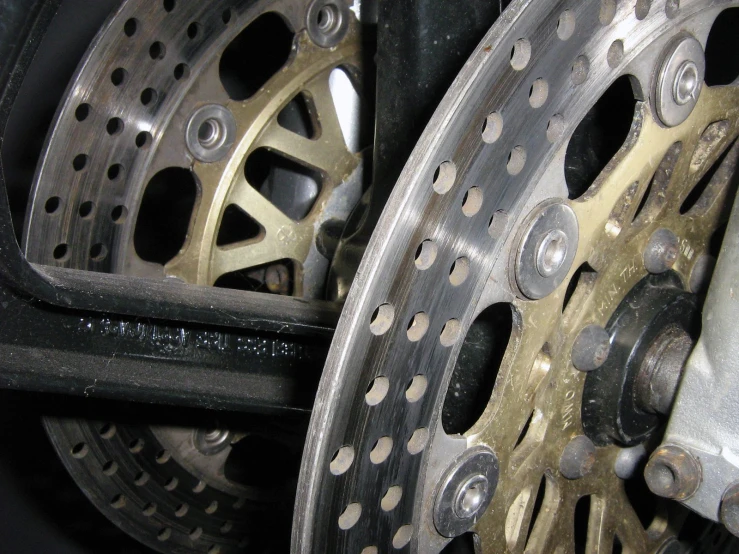 the wheels of a bike in close up