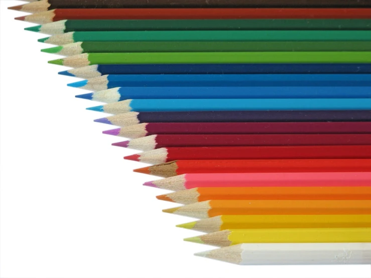 a close up s of colored pencils arranged in a row