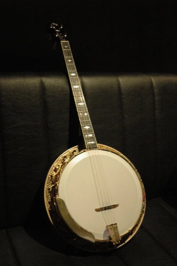 a white, ss toned musical instrument against a black background