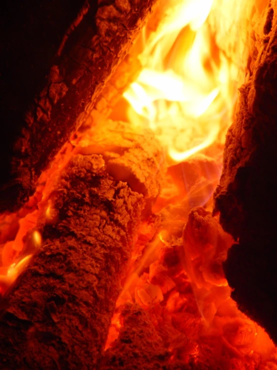 a closeup view of the fire going through the oven