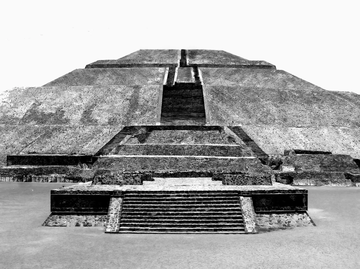 a black and white image of stairs leading up into an pyramid