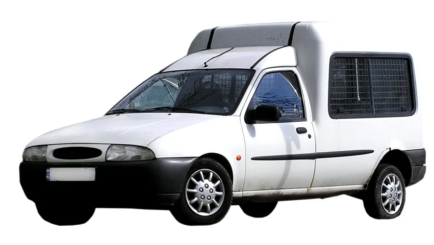 a van with white walls and a black trim