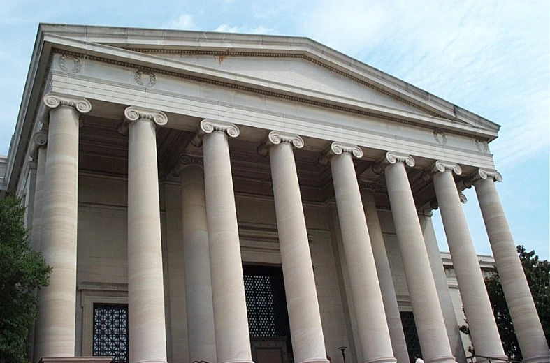 columns are shown with the entry to the building