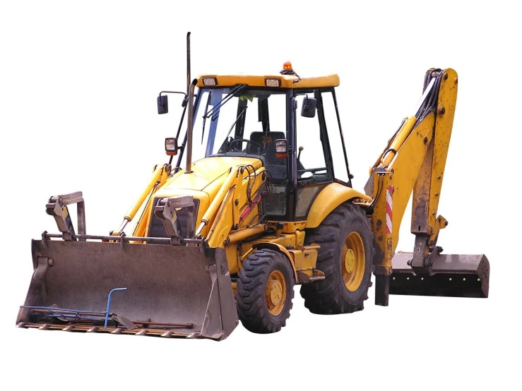 a construction vehicle with a backhoe attached to the front