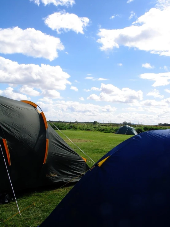 a group of tents sitting in the grass next to each other