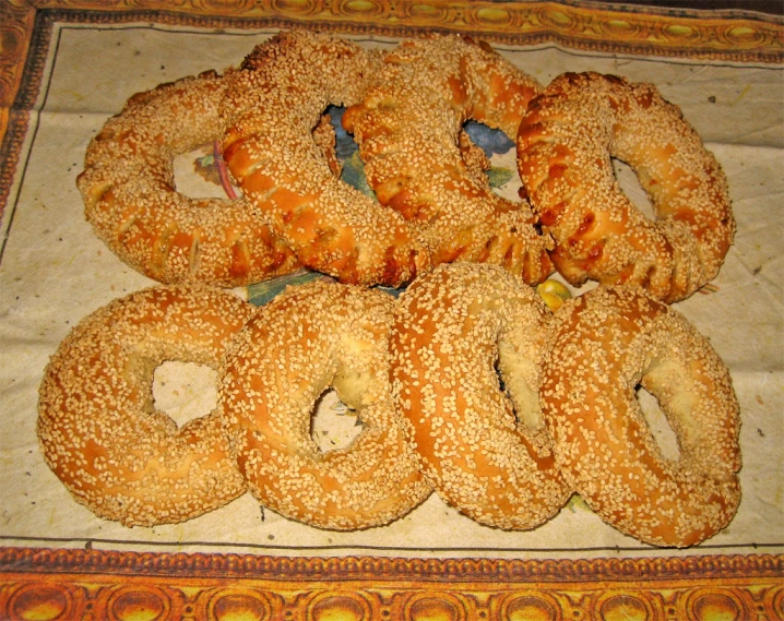 several pieces of donuts placed on top of a cloth