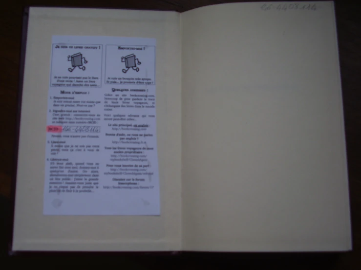 a opened book with pages describing an item and instructions