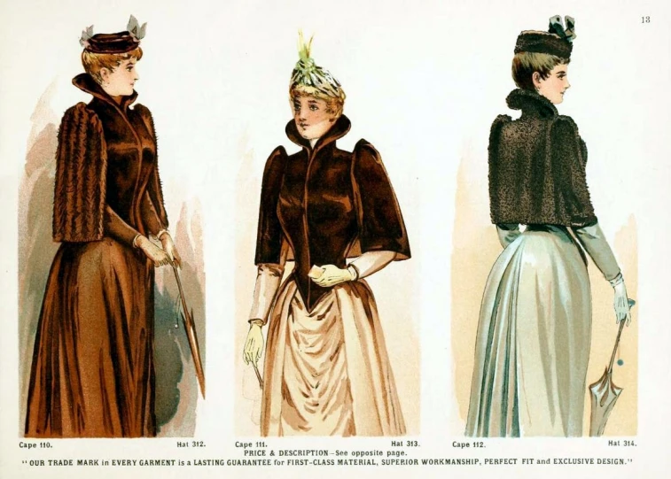 three different styles of clothes from the 1800s