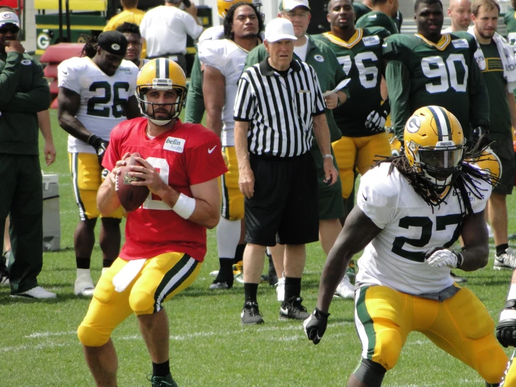 a football player is holding the ball