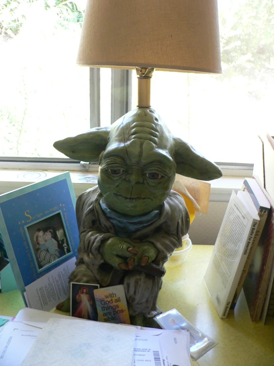 there is an image of an yoda holding books