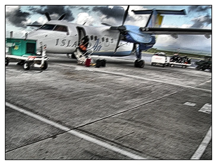 there are many luggage carts being loaded up onto the airplane