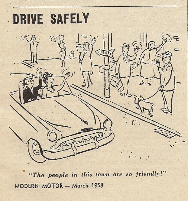 a cartoon of a woman driving in an old car